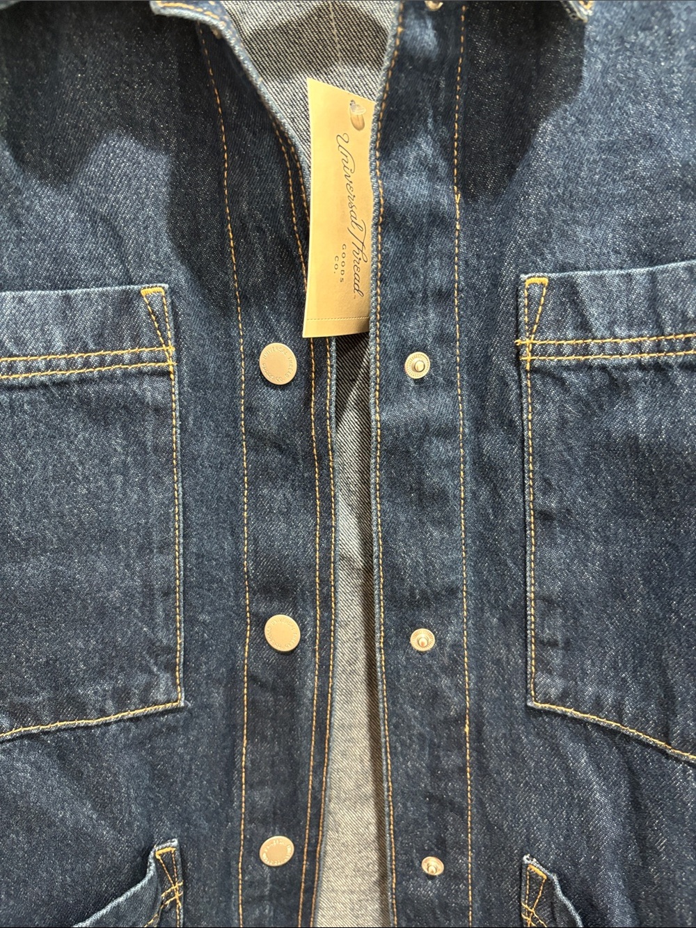 Universal Thread Denim Jacket Dark Wash Snap Front Pockets NWT Oversized Medium - Picture 5 of 8